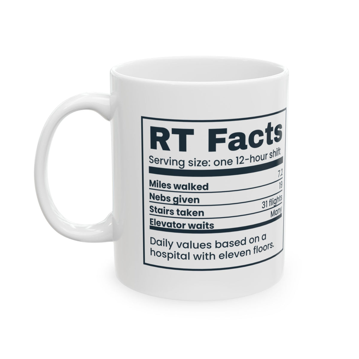 Funny Respiratory Therapist Coffee Mug RT Facts Nutrition Label