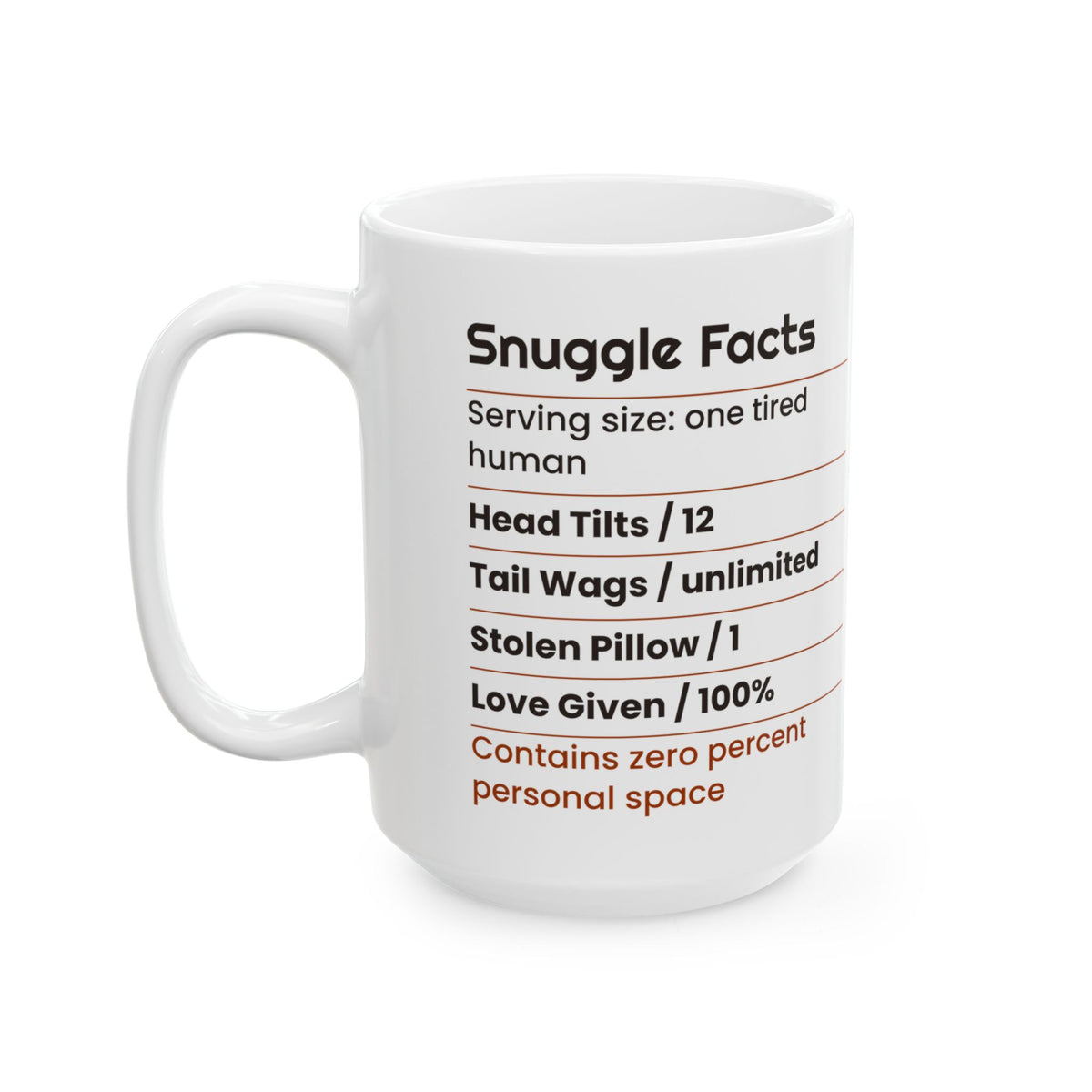 Funny Dog Coffee Mug Snuggle Facts Label For Dog Lovers