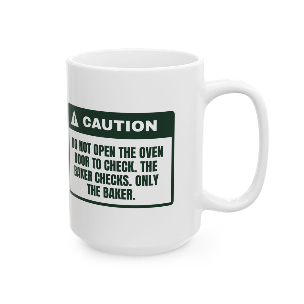 Funny Christmas Baking Coffee Mug Don't Open The Oven Caution Label