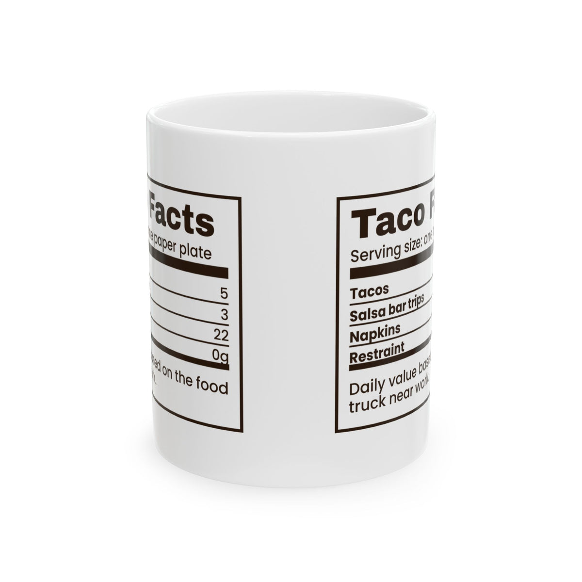 Funny Taco Lover Coffee Mug Taco Facts Nutrition Label