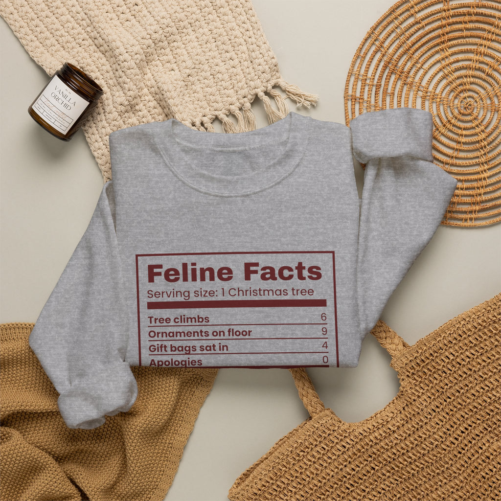 Funny Christmas Cat Sweatshirt Feline Facts Nutrition Label