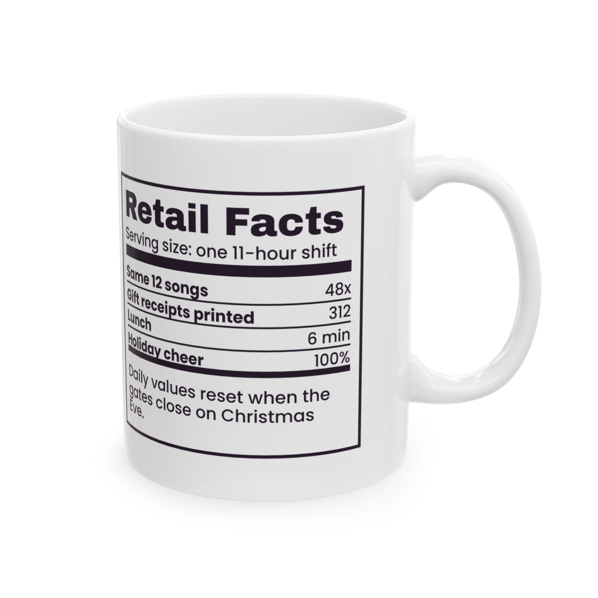 Funny Christmas Retail Coffee Mug Retail Facts Nutrition Label
