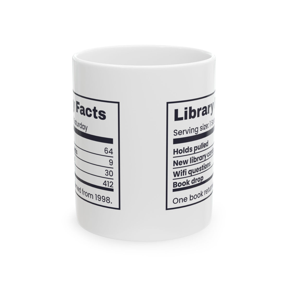 Funny Librarian Coffee Mug Library Facts Nutrition Label