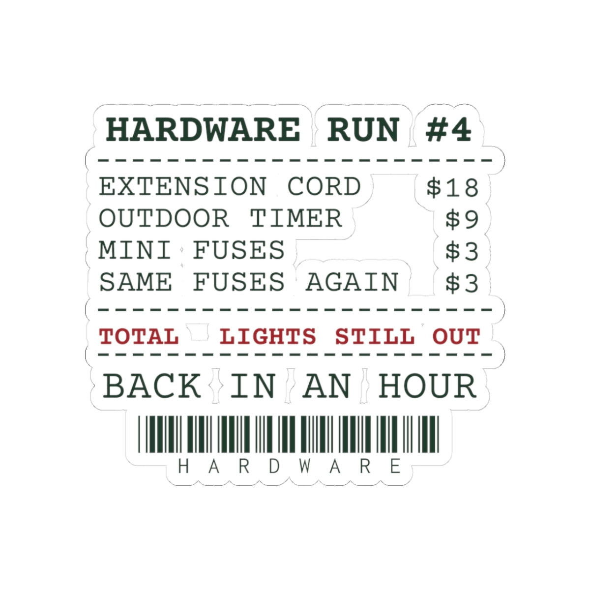 Funny Christmas Dad Sticker Hardware Run Receipt Lights Still Out