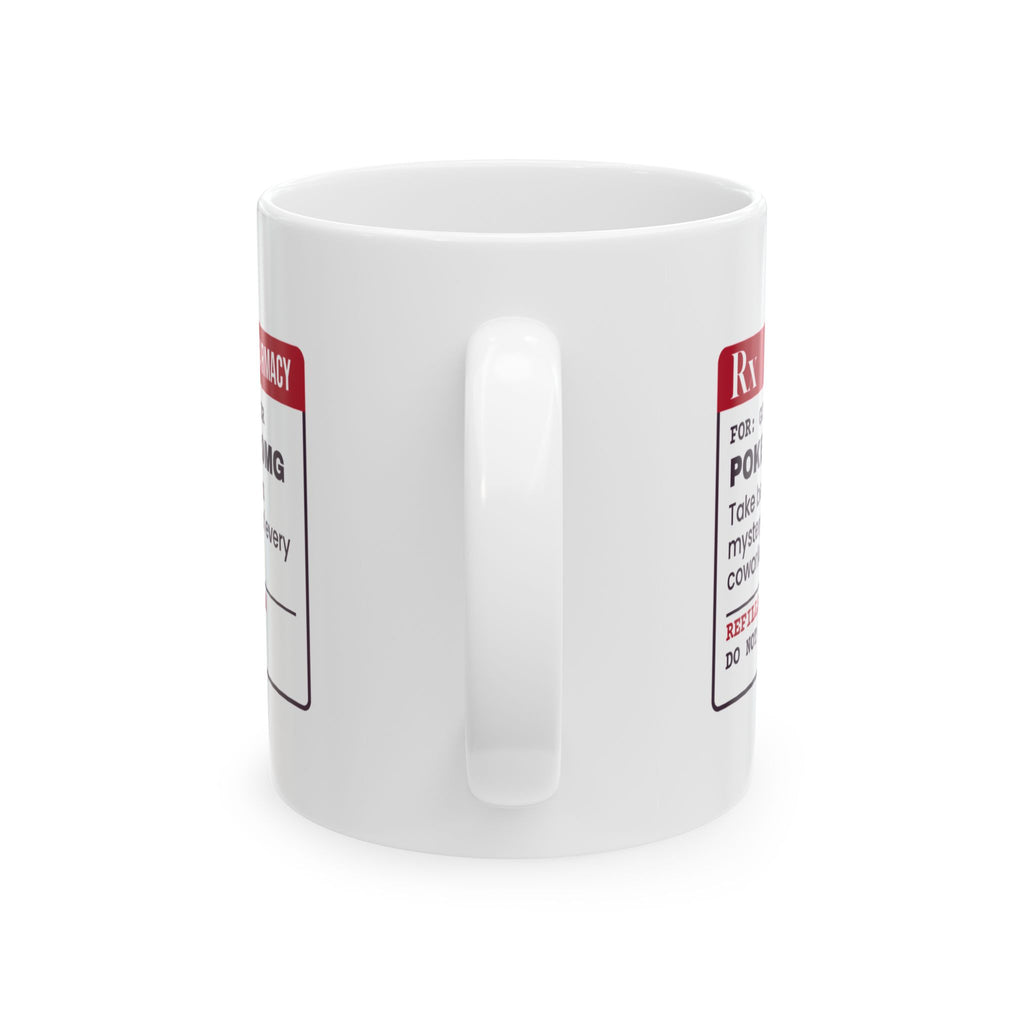 Funny White Elephant Coffee Mug Poker Face 20mg Prescription Label