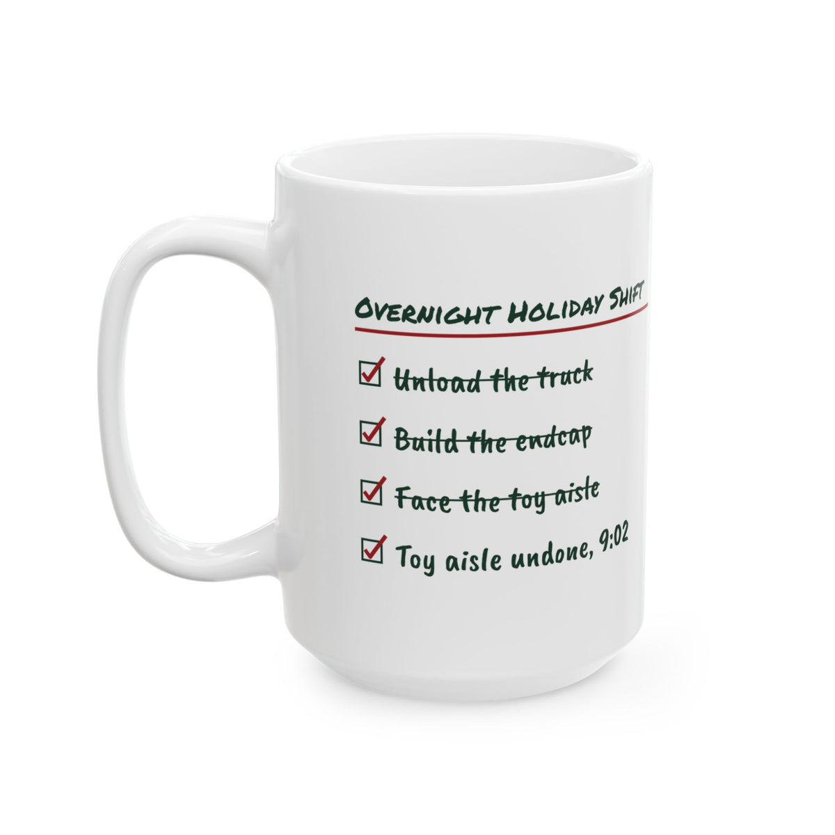 Funny Retail Christmas Coffee Mug Overnight Holiday Shift Checklist