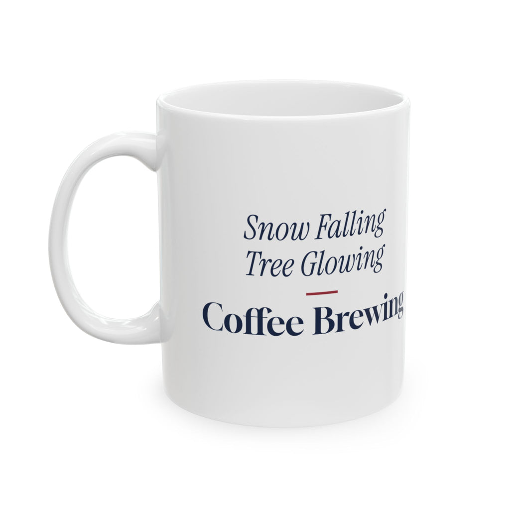 Snow Falling Tree Glowing Coffee Brewing Christmas Coffee Mug