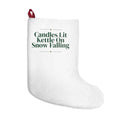 Christmas Stocking Candles Lit Kettle On Snow Falling Cozy Winter