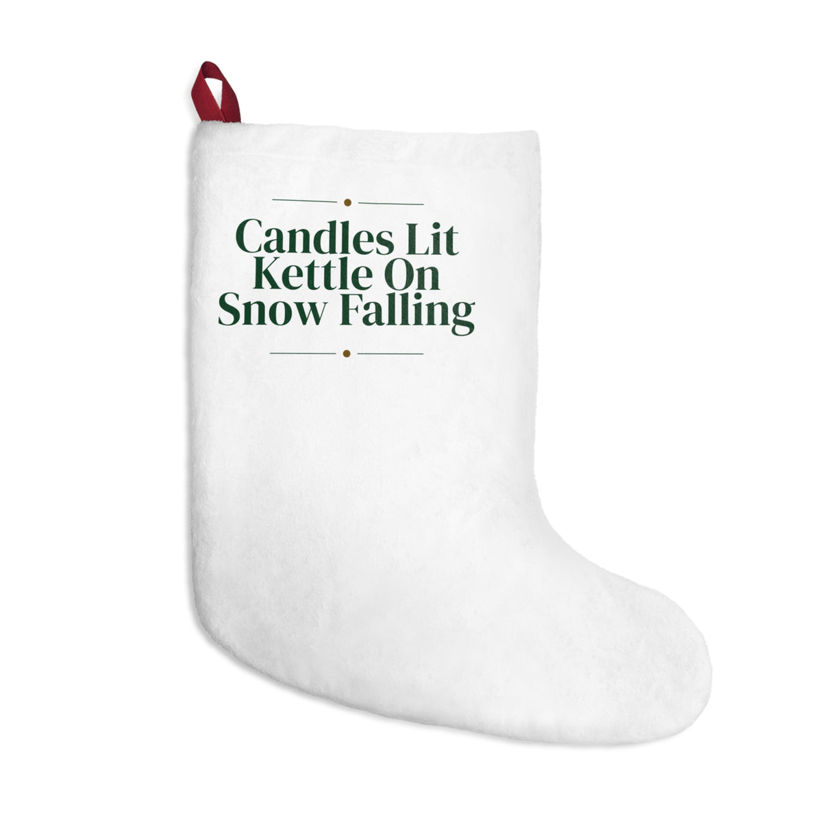 Christmas Stocking Candles Lit Kettle On Snow Falling Cozy Winter