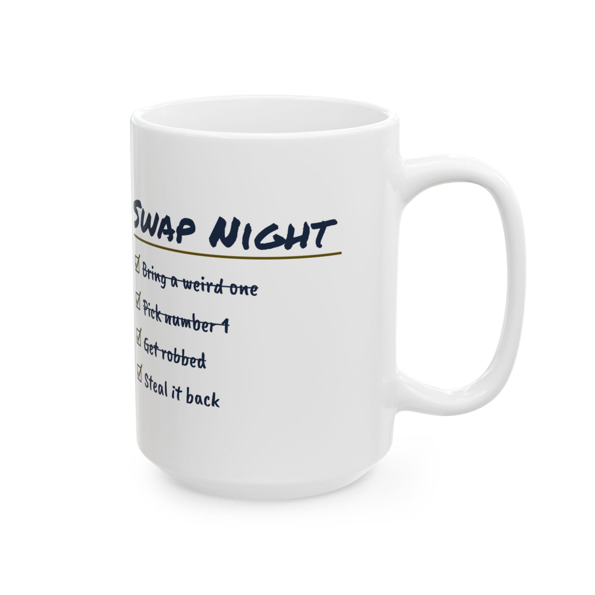 Funny White Elephant Coffee Mug Get Robbed Steal It Back Checklist