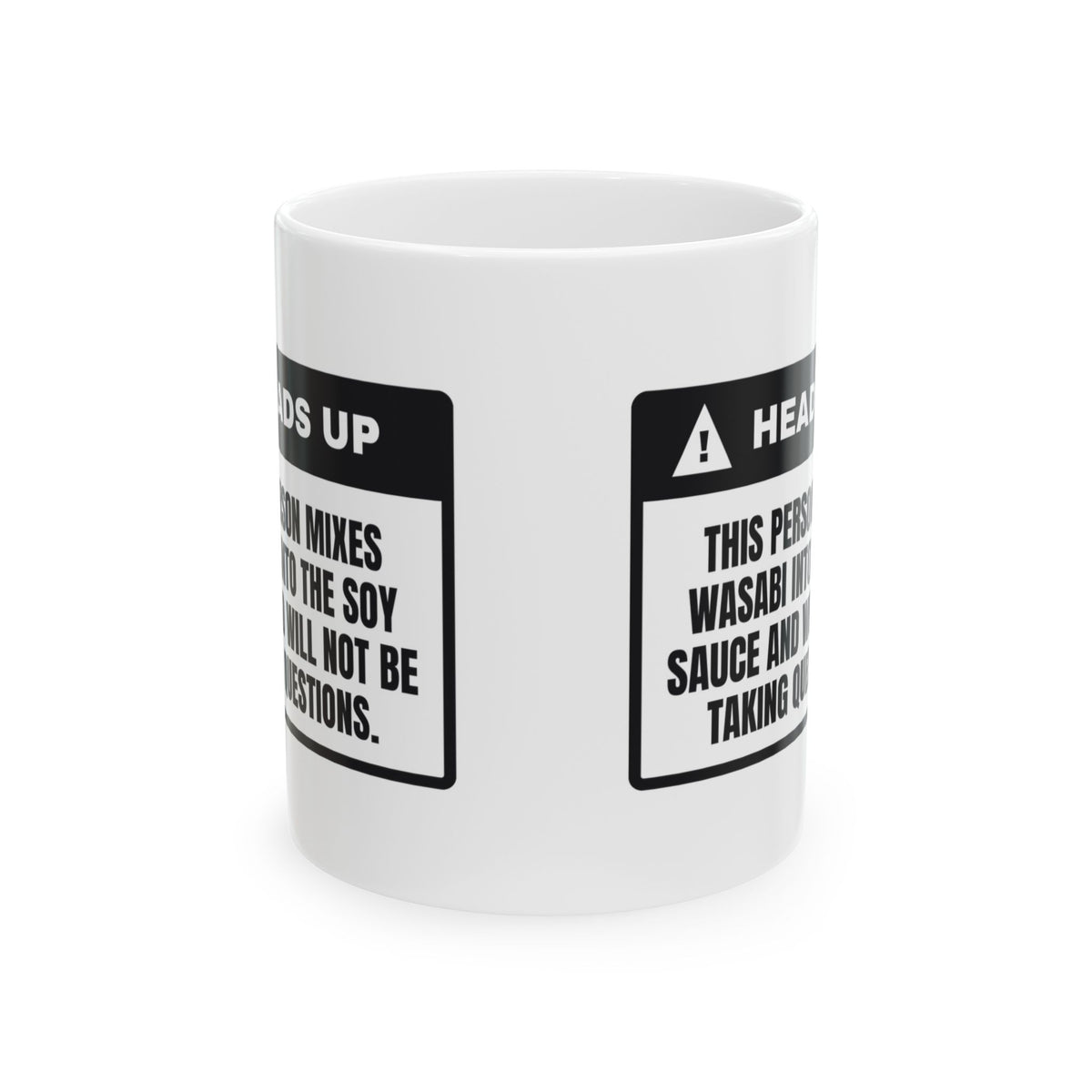 Funny Sushi Coffee Mug Mixes It Into The Soy Warning Label