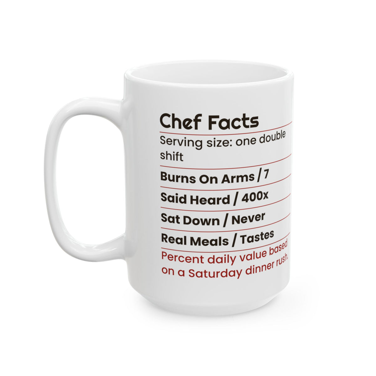 Funny Chef Coffee Mug Chef Facts Nutrition Label For Cooks