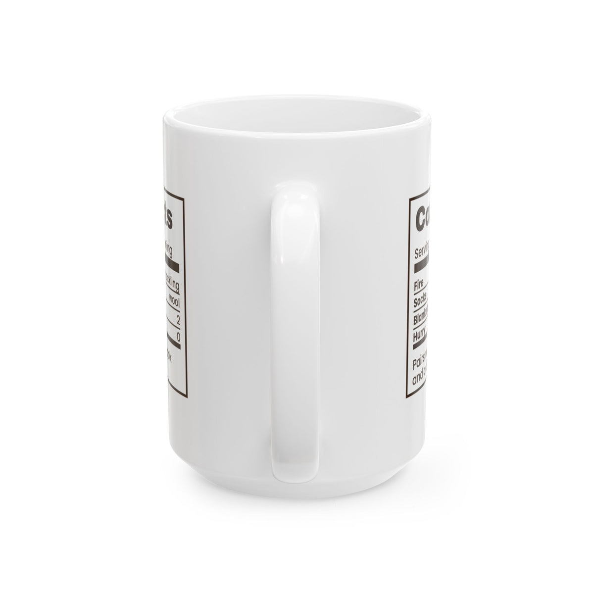 Christmas Coffee Mug Cozy Facts Nutrition Label Winter Evening