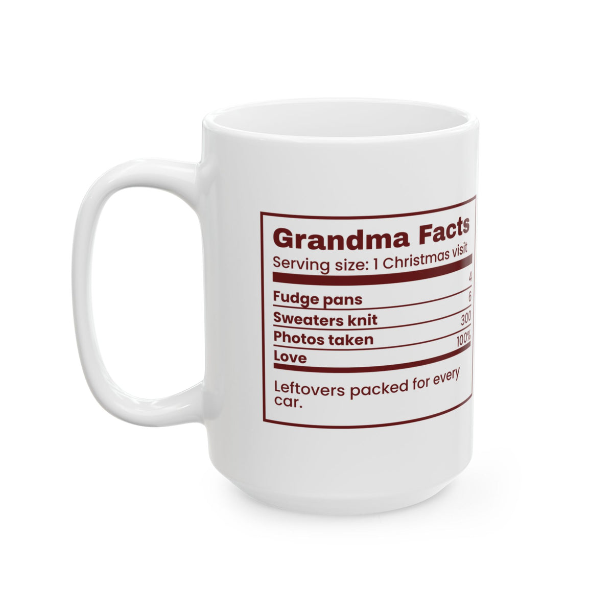 Funny Christmas Grandma Coffee Mug Grandma Facts Nutrition Label