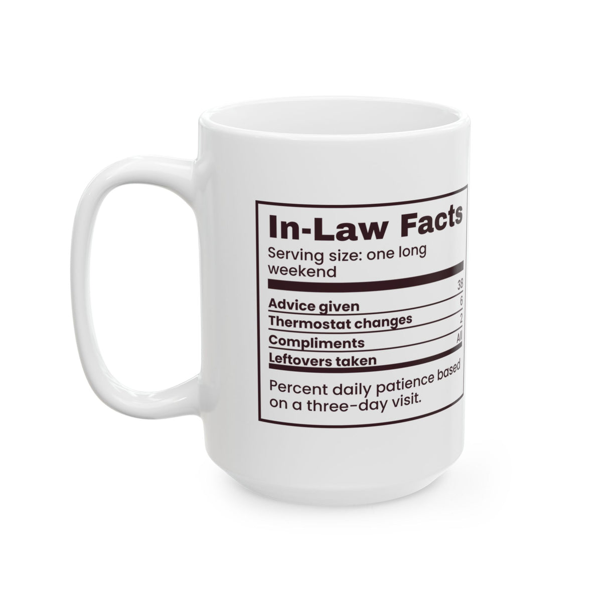 Funny Christmas Coffee Mug In-Law Facts Nutrition Label For Spouses