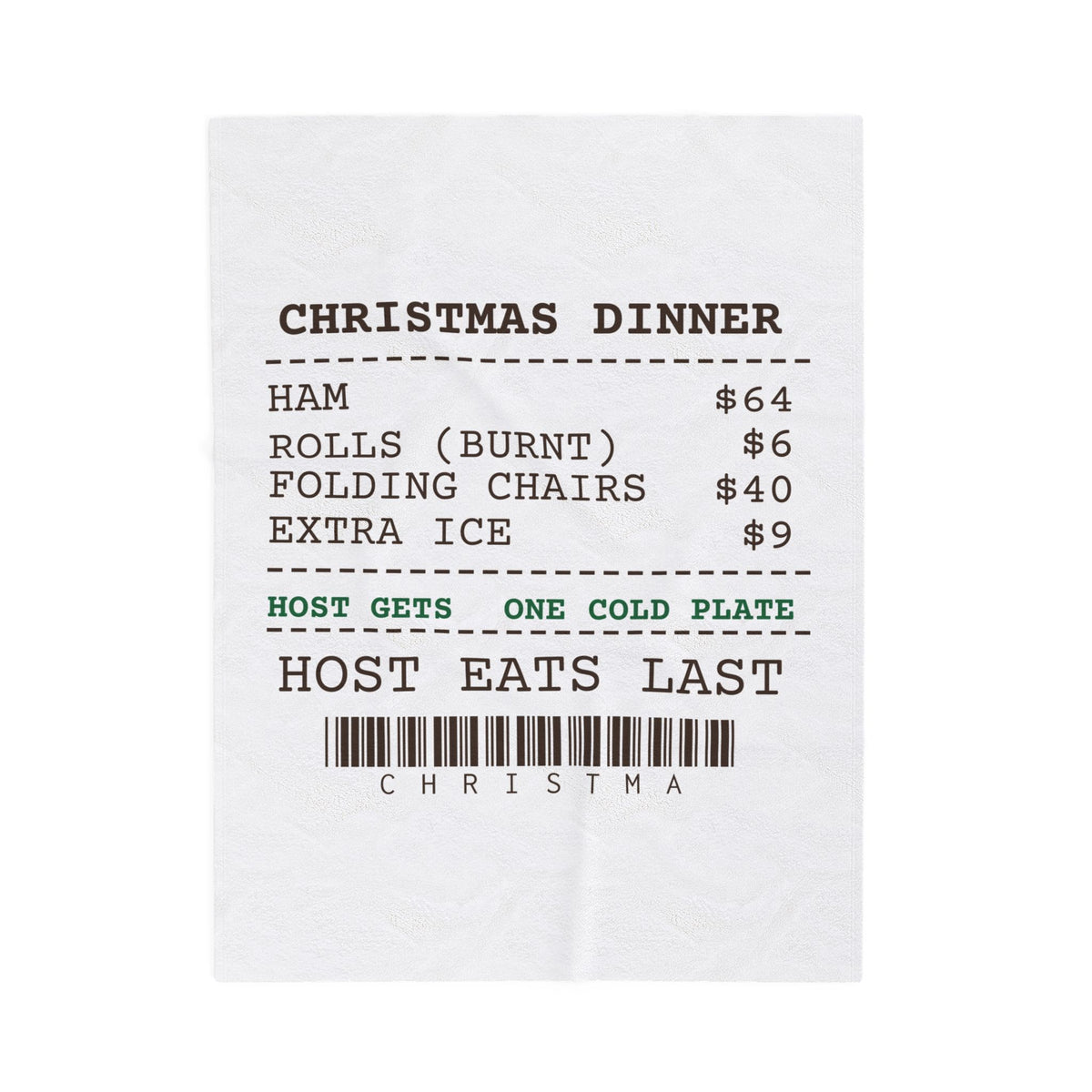 Funny Christmas Hosting Throw Blanket Host Eats Last Dinner Receipt