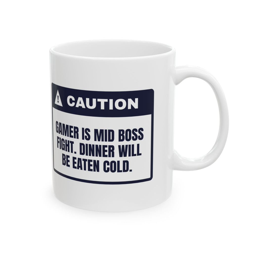 Funny Gamer Coffee Mug Mid Boss Fight Dinner Eaten Cold Warning