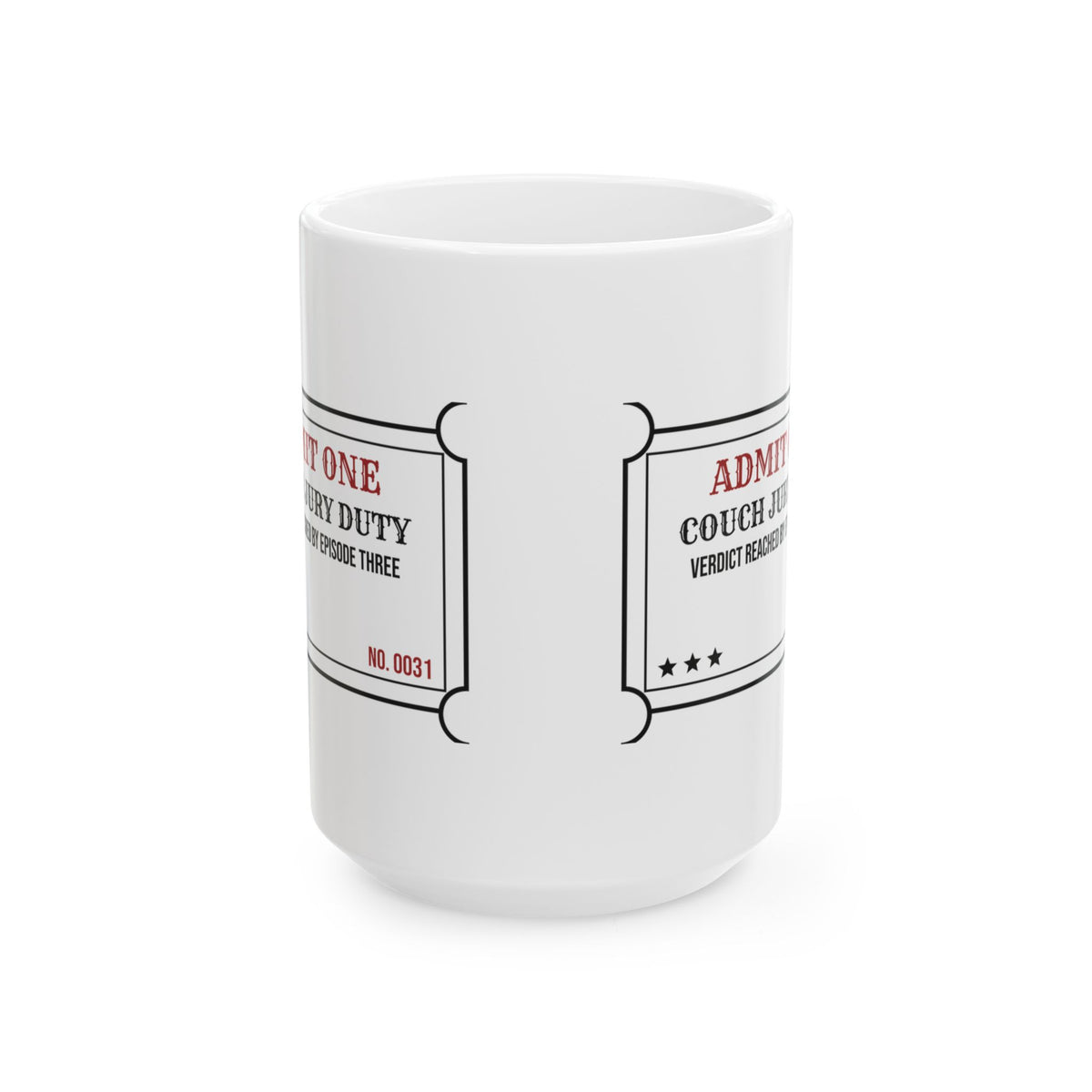 Funny True Crime Coffee Mug Couch Jury Duty Verdict By Episode Three