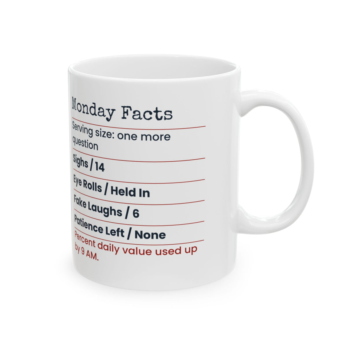 Funny Sarcastic Coffee Mug Monday Facts Label For Coworkers