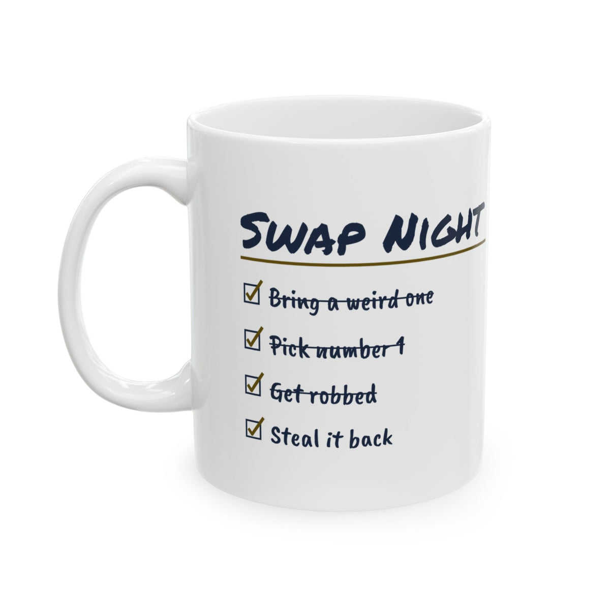Funny White Elephant Coffee Mug Get Robbed Steal It Back Checklist