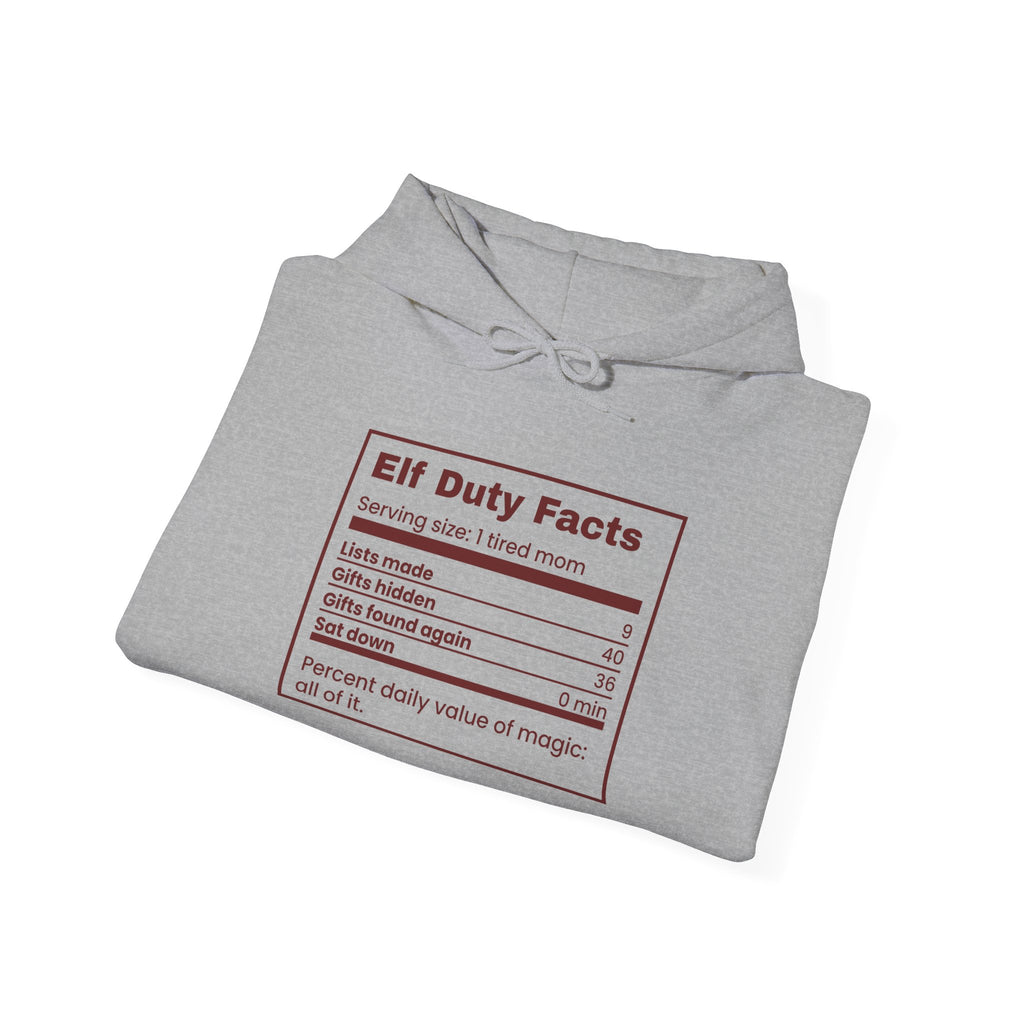 Funny Christmas Mom Hoodie Elf Duty Facts Nutrition Label