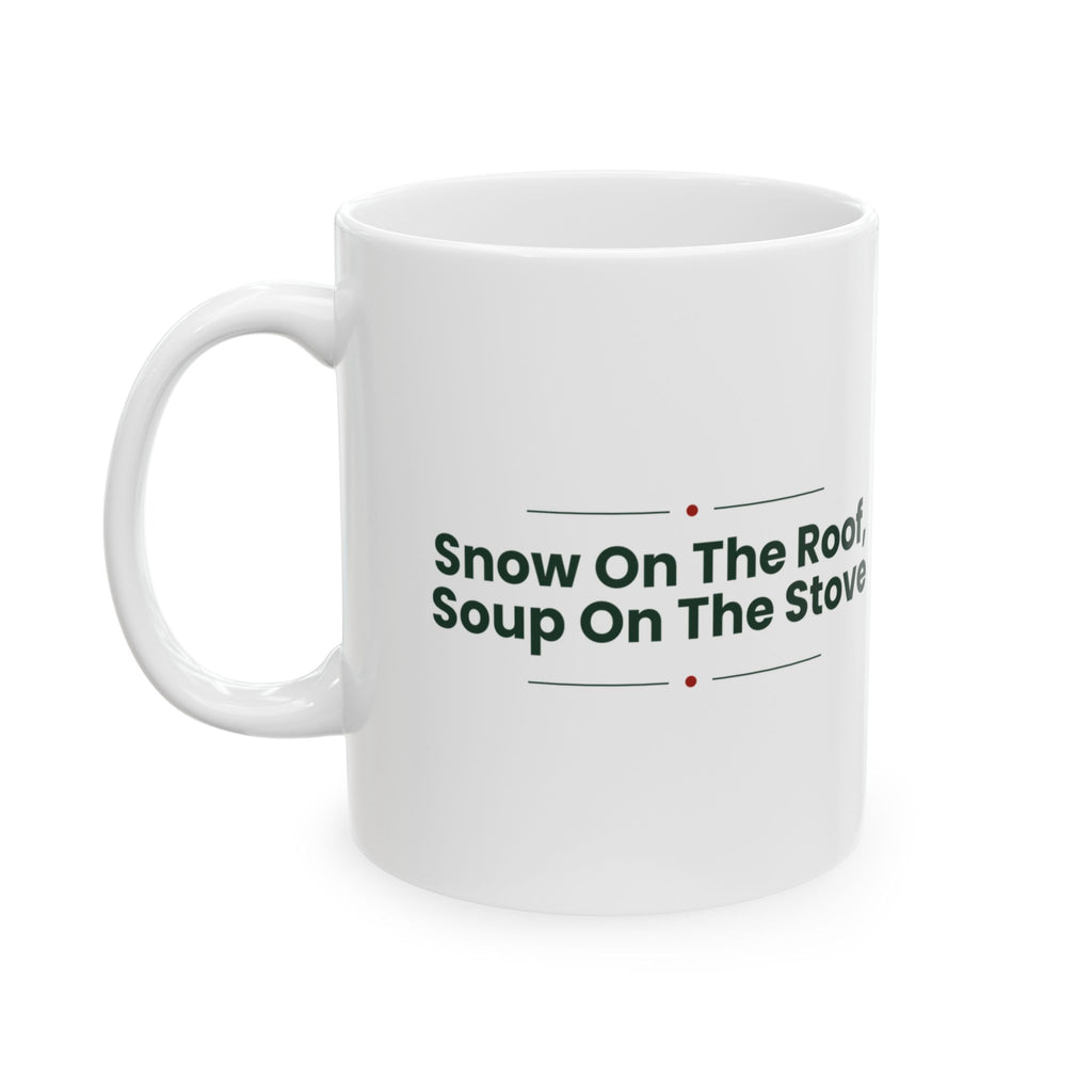 Cozy Christmas Coffee Mug Snow On The Roof Soup On The Stove