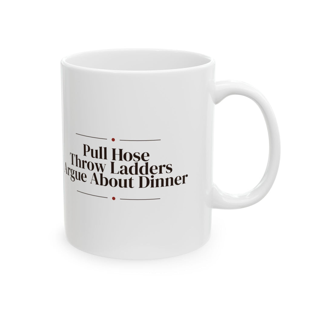 Firefighter Mug Pull Hose Throw Ladders Argue About Dinner