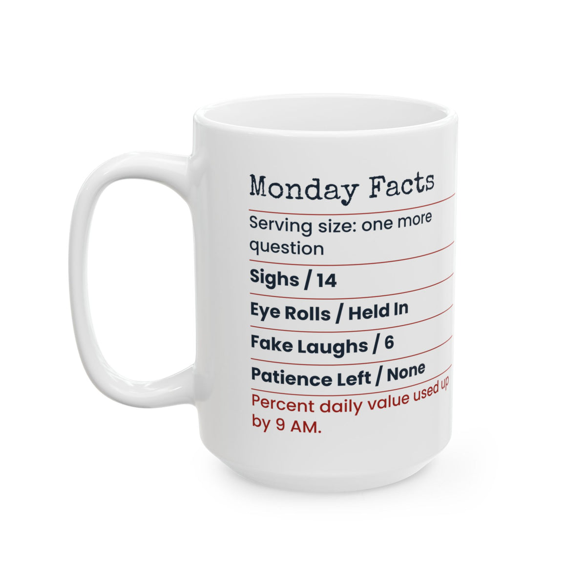 Funny Sarcastic Coffee Mug Monday Facts Label For Coworkers