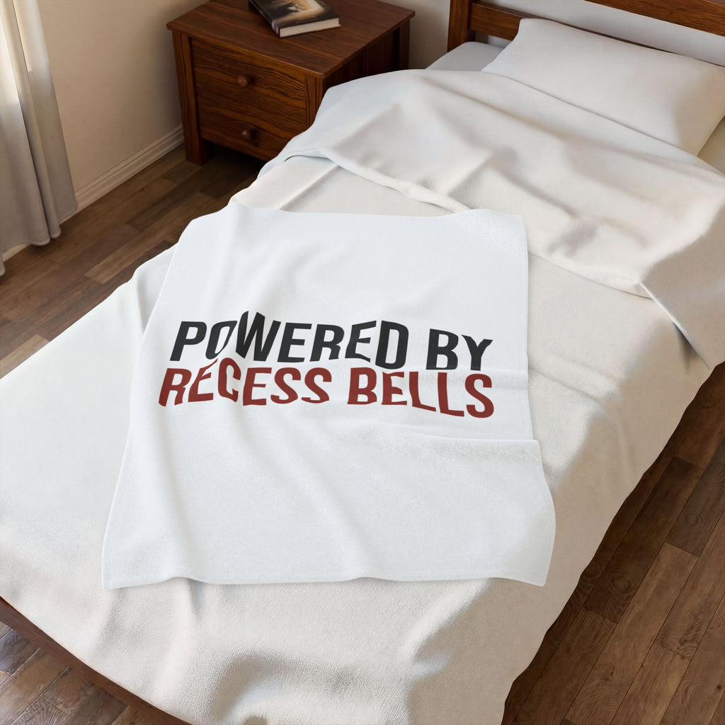 Powered By Recess Bells Throw Blanket, Funny Teacher
