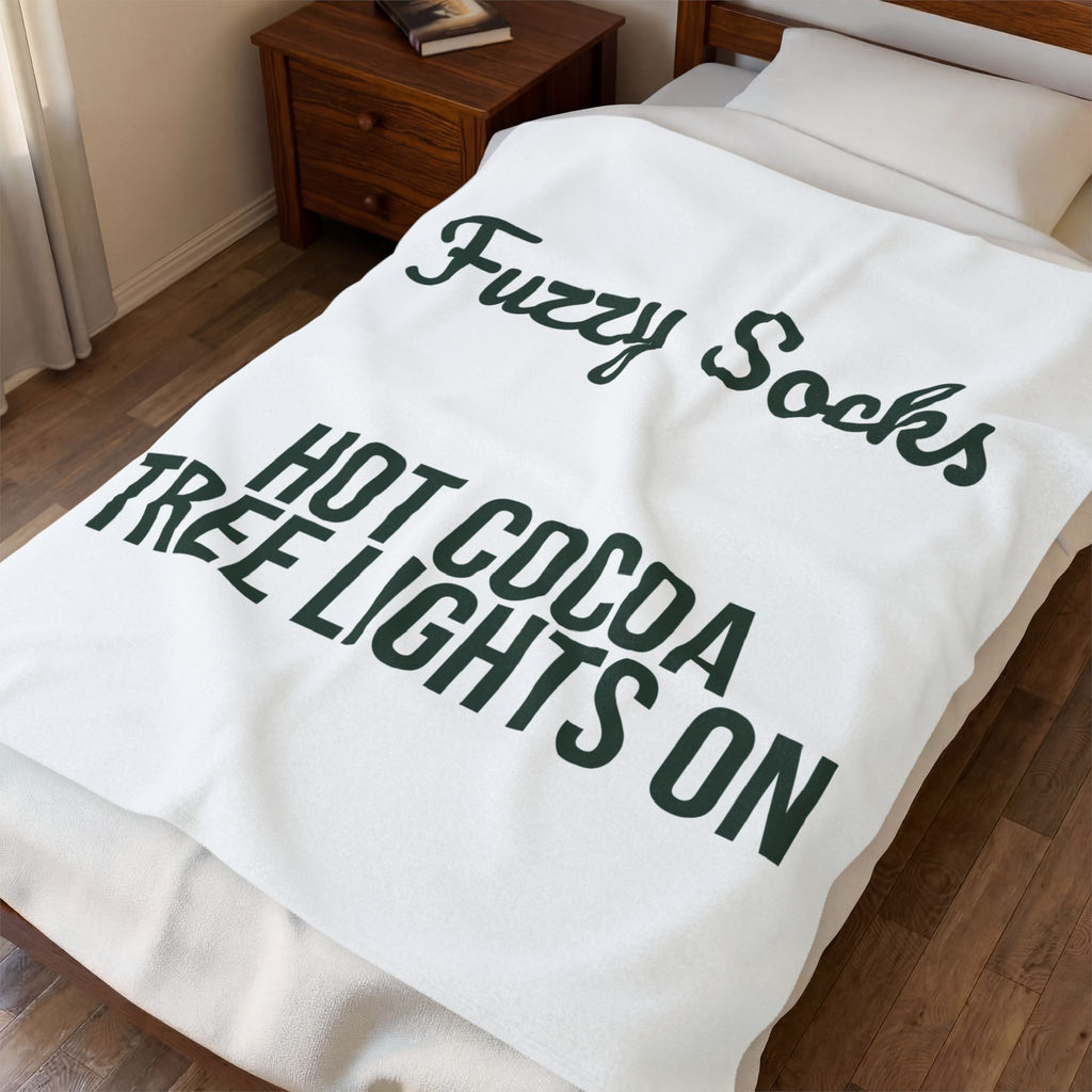 Christmas Throw Blanket Fuzzy Socks Hot Cocoa Tree Lights On Cozy