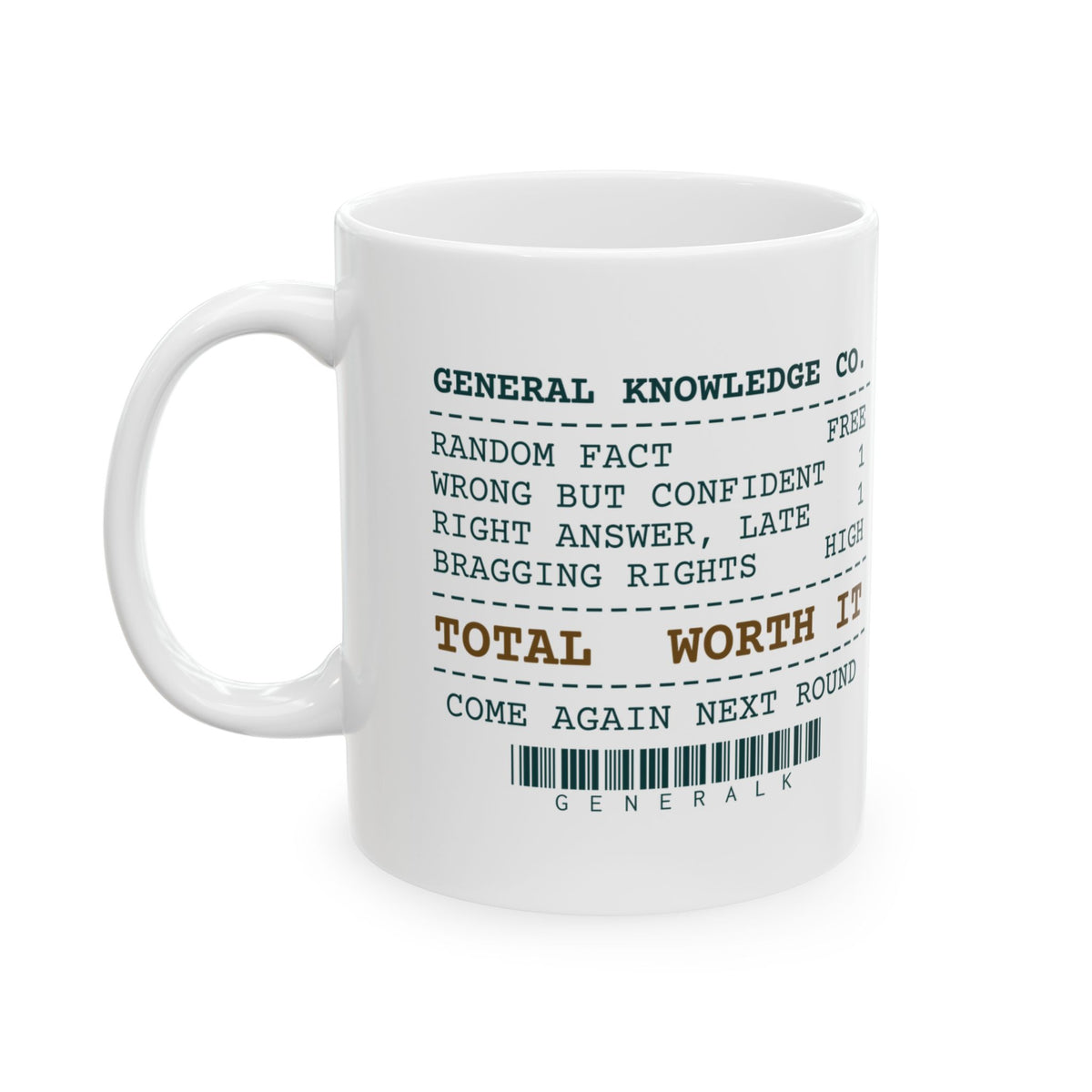 Trivia Coffee Mug General Knowledge Receipt For Dad