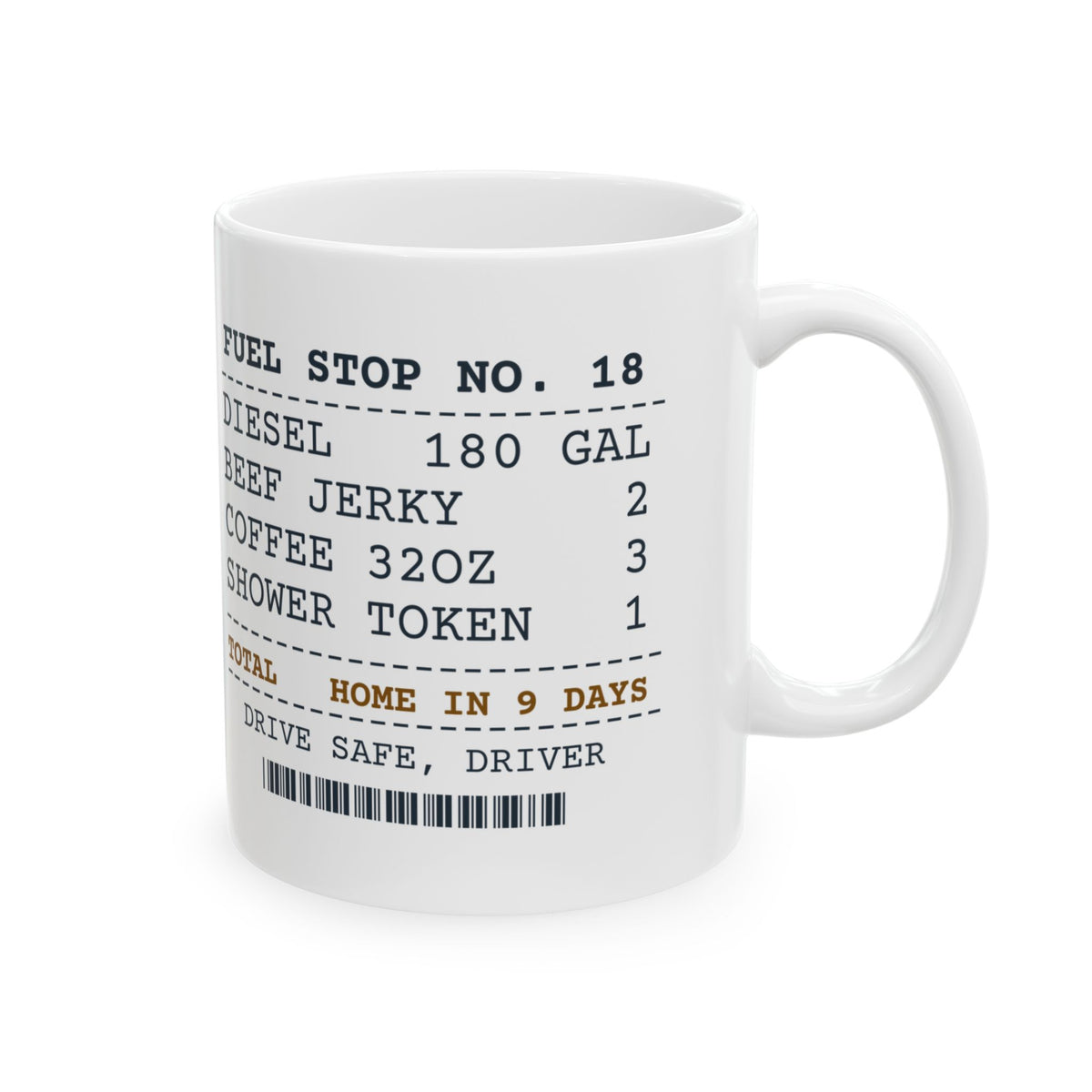 Funny Truck Driver Mug Fuel Stop Receipt Home in 9 Days For Truckers