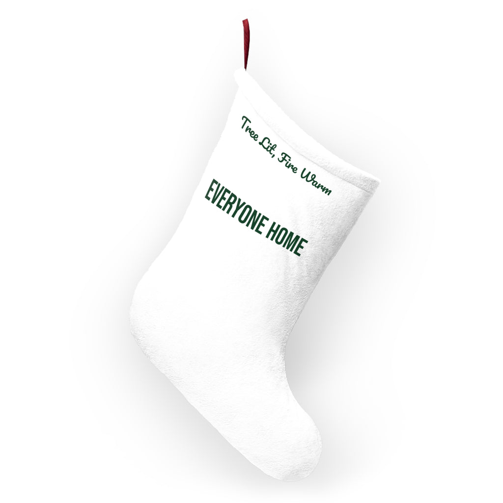 Christmas Stocking Tree Lit Fire Warm Everyone Home Cozy Design