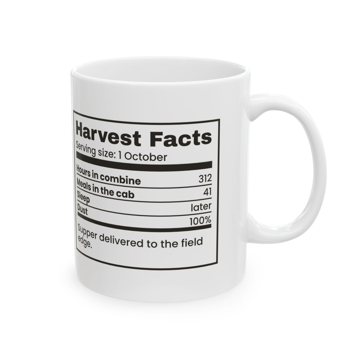 Funny Farmer Coffee Mug Harvest Facts Nutrition Label