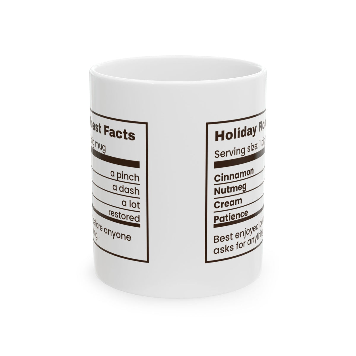 Funny Christmas Coffee Mug Holiday Roast Facts Nutrition Label