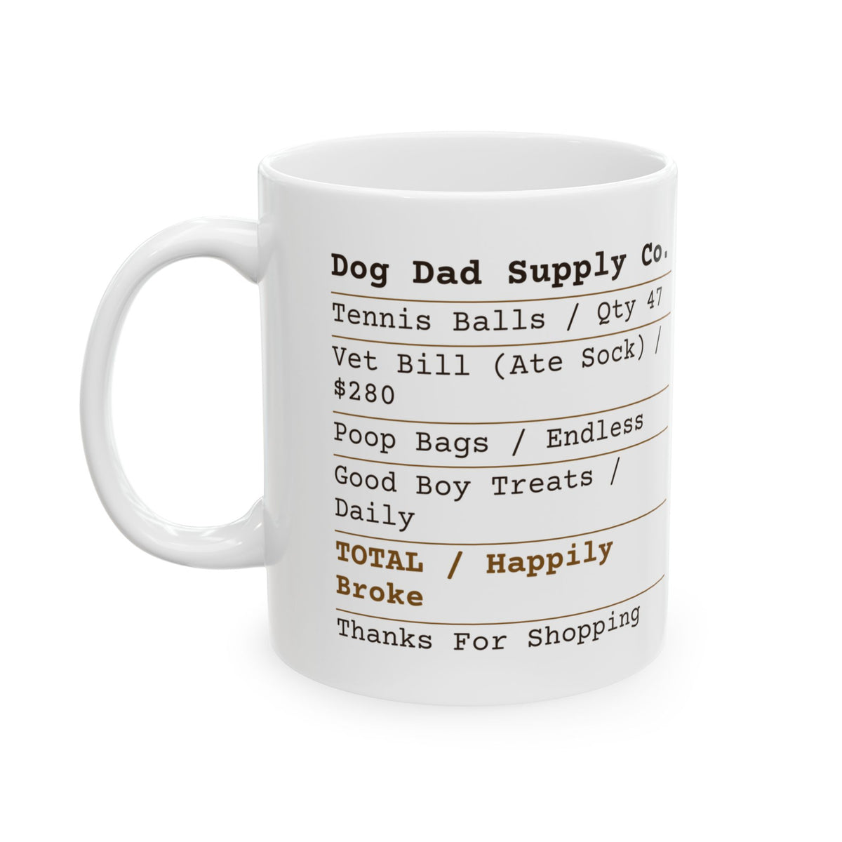 Funny Dog Dad Coffee Mug Receipt Happily Broke For Dog Dads