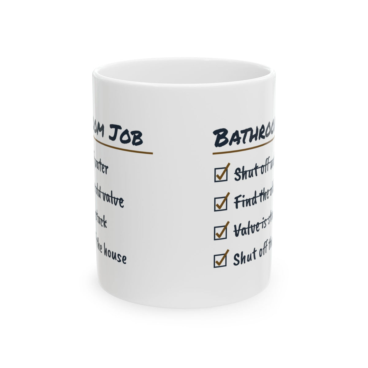 Funny Plumber Coffee Mug Bathroom Job Checklist Shutoff Stuck