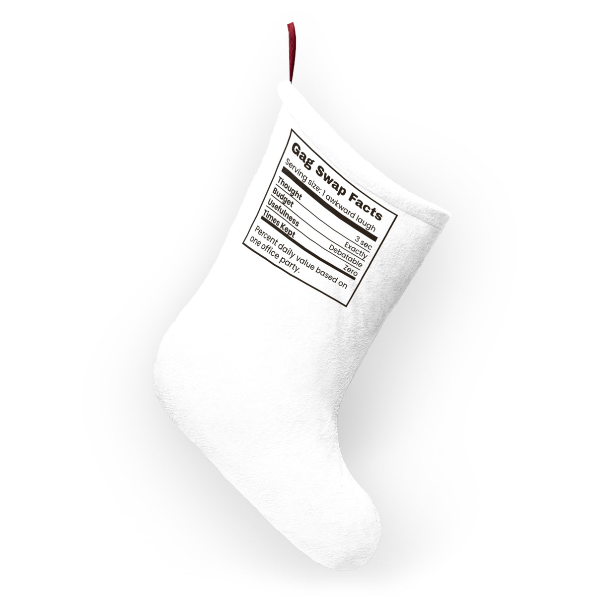 Funny White Elephant Christmas Stocking Gag Swap Facts Nutrition Label