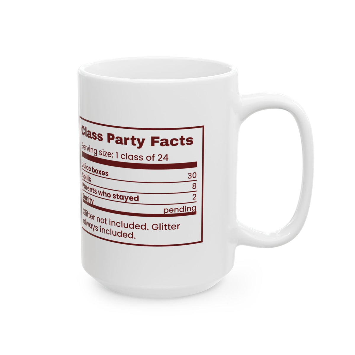 Funny Christmas Teacher Coffee Mug Class Party Facts Nutrition Label