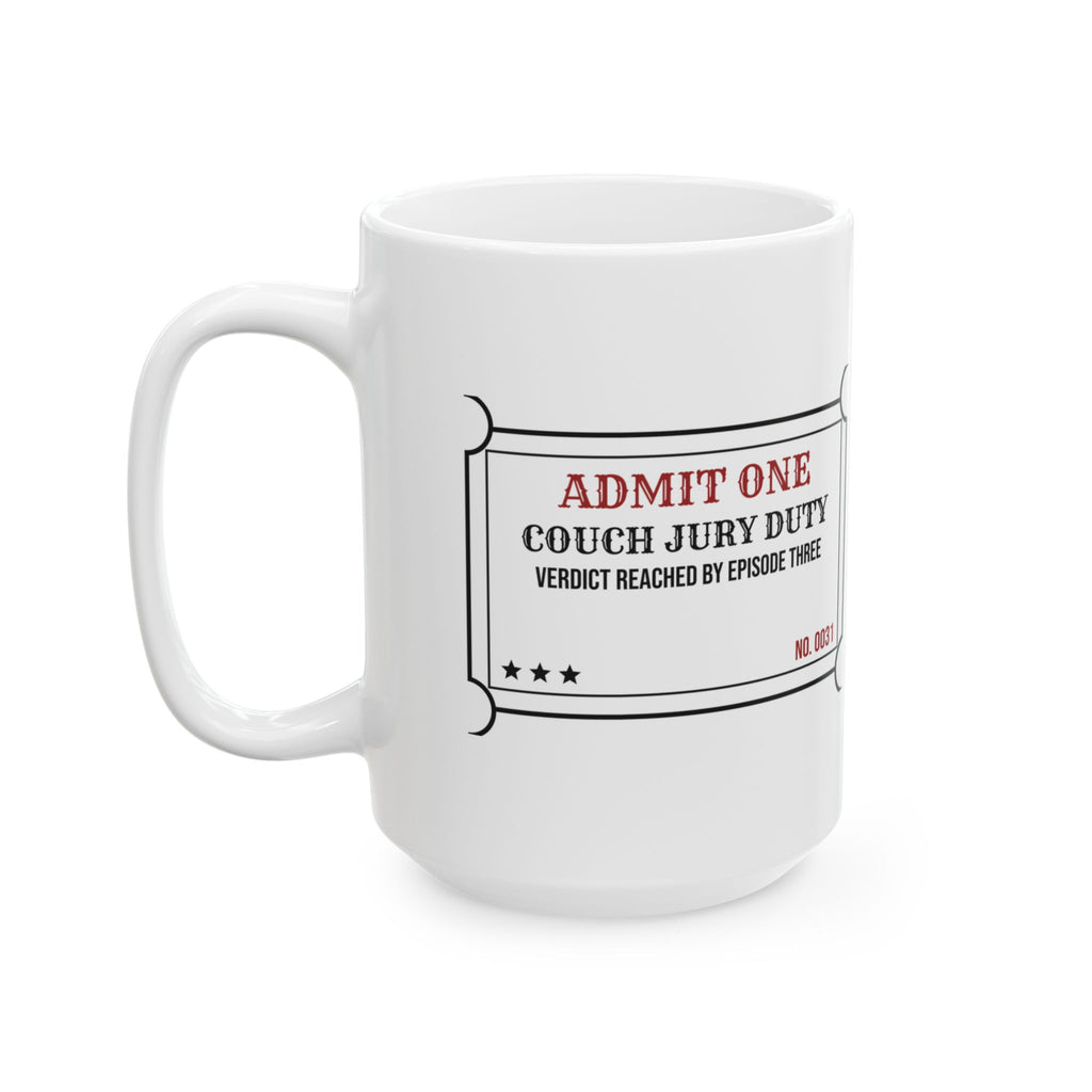 Funny True Crime Coffee Mug Couch Jury Duty Verdict By Episode Three