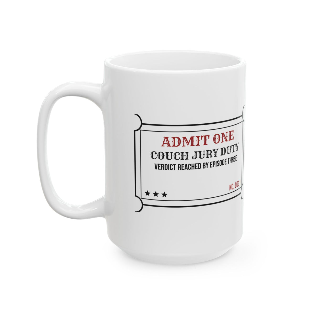 Funny True Crime Coffee Mug Couch Jury Duty Verdict By Episode Three