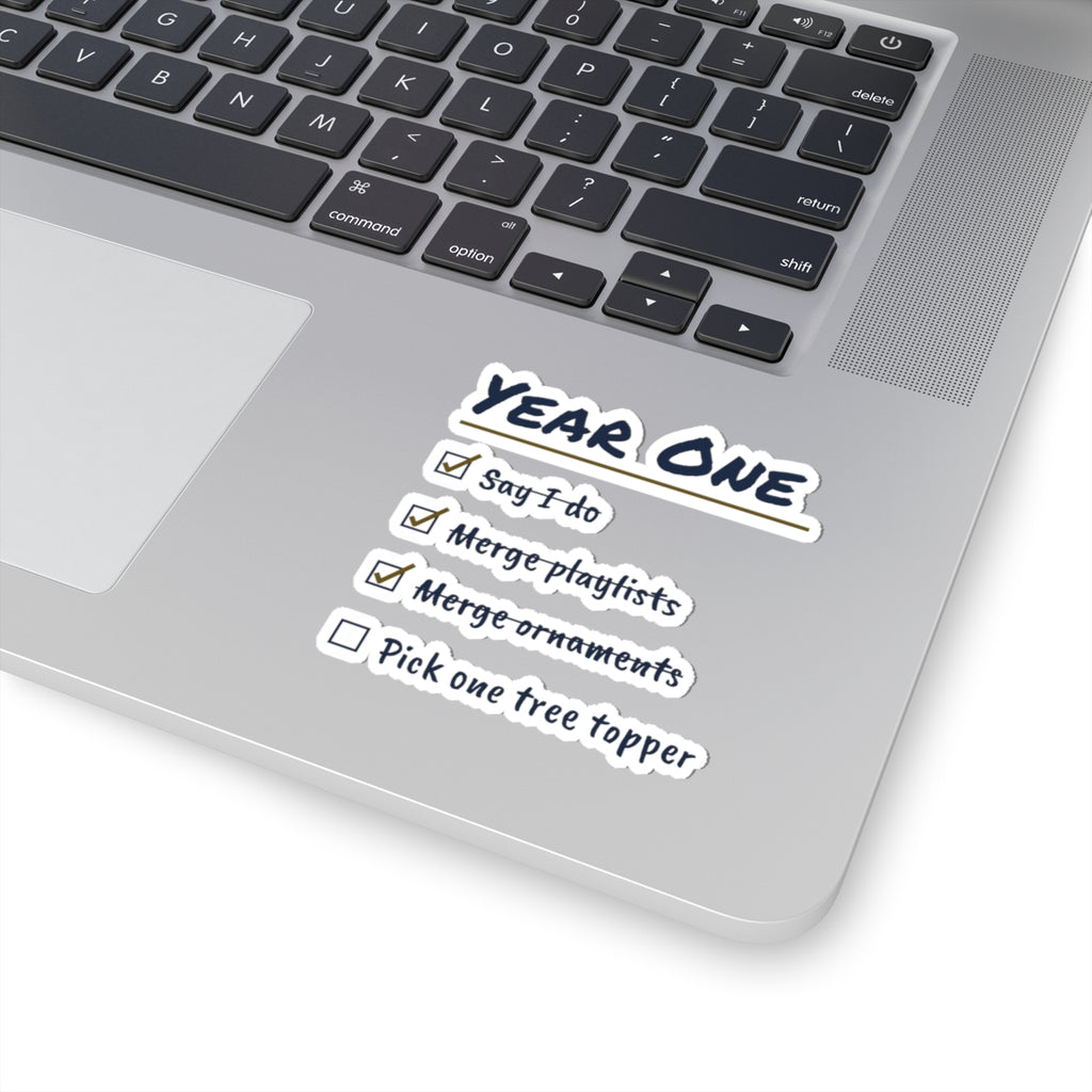 Funny Newlywed Christmas Sticker Pick One Tree Topper Checklist