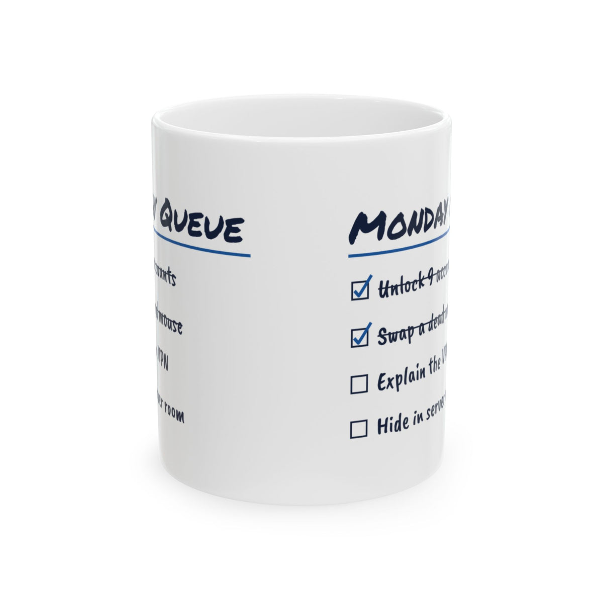 Funny IT Support Coffee Mug Monday Queue Checklist For Tech Support