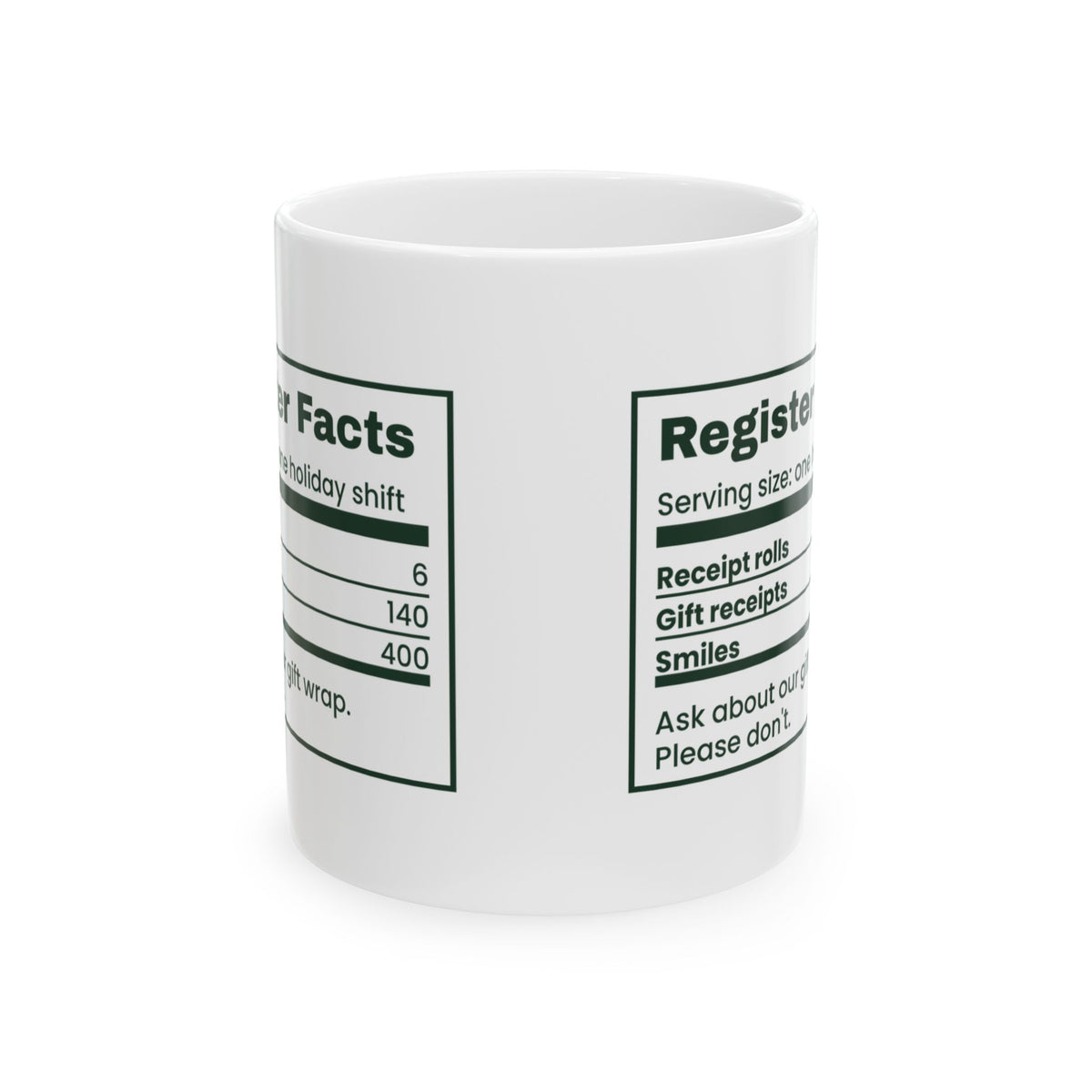 Funny Retail Christmas Coffee Mug Register Nutrition Facts Label
