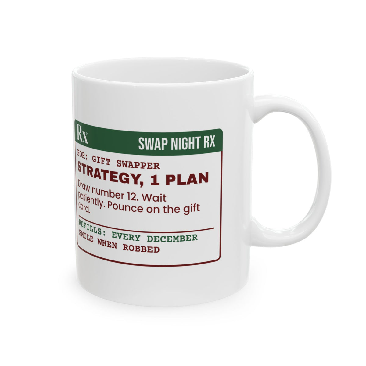 Funny White Elephant Coffee Mug Draw Number 12 Prescription Label