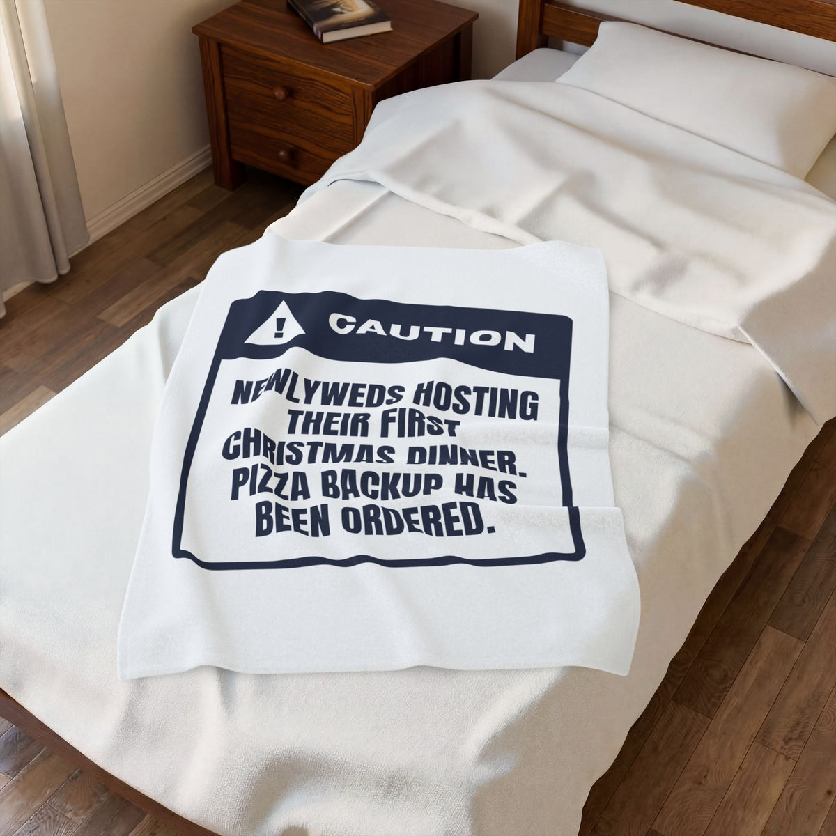 Funny Christmas Throw Blanket Newlyweds Hosting Warning Label
