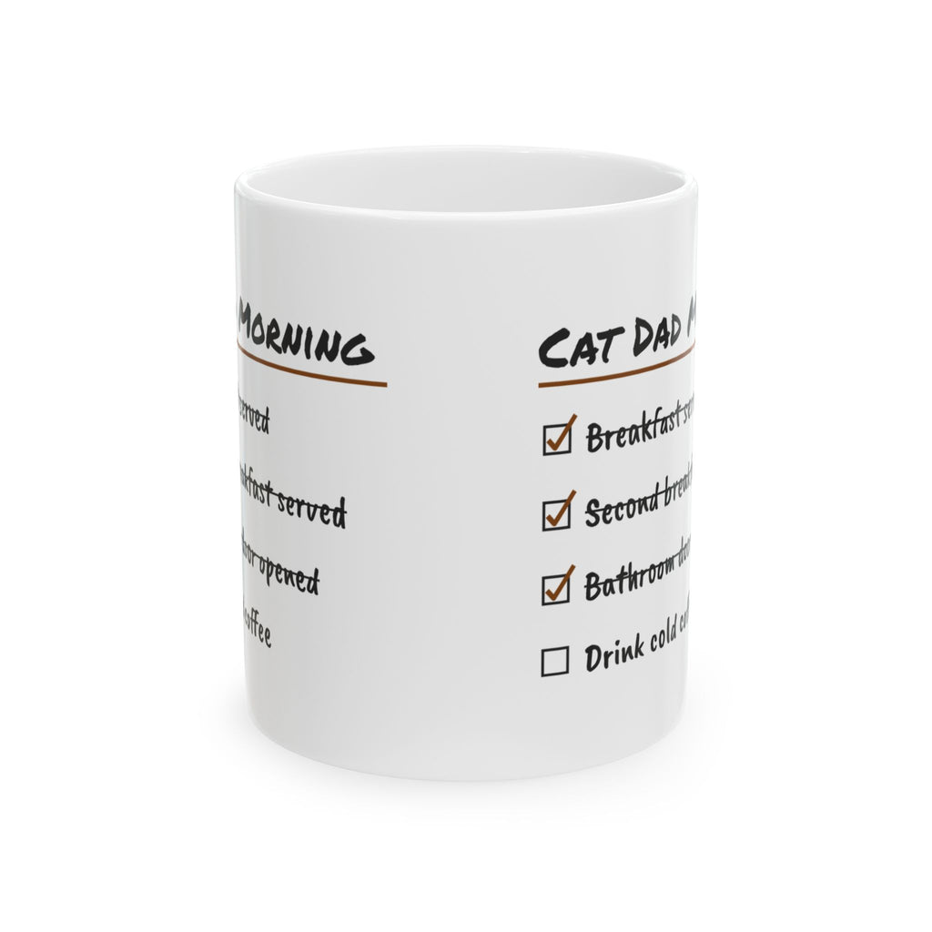 Funny Cat Dad Coffee Mug Morning Checklist Second Breakfast Served