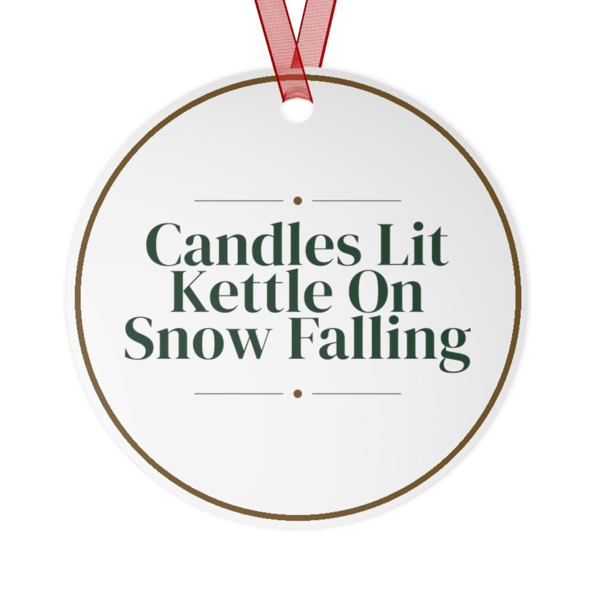 Christmas Ornament Candles Lit Kettle On Snow Falling