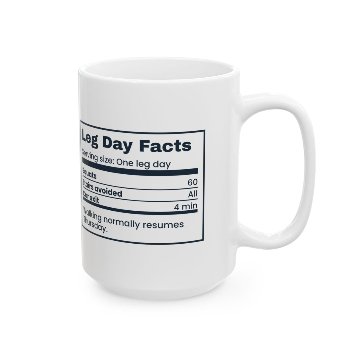 Funny Gym Coffee Mug Leg Day Facts Stairs Avoided
