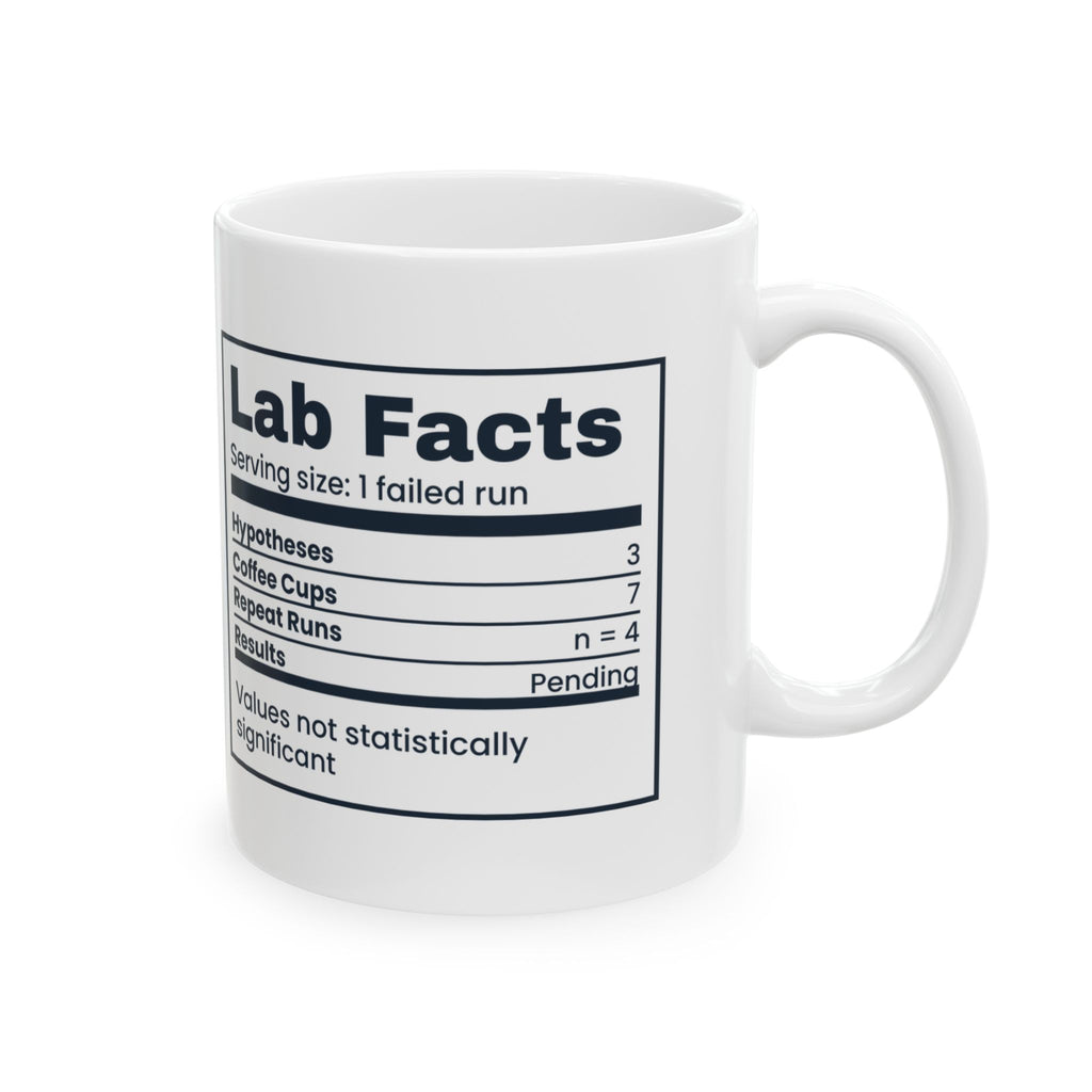 Funny Scientist Coffee Mug Lab Facts Results Pending Nutrition Label